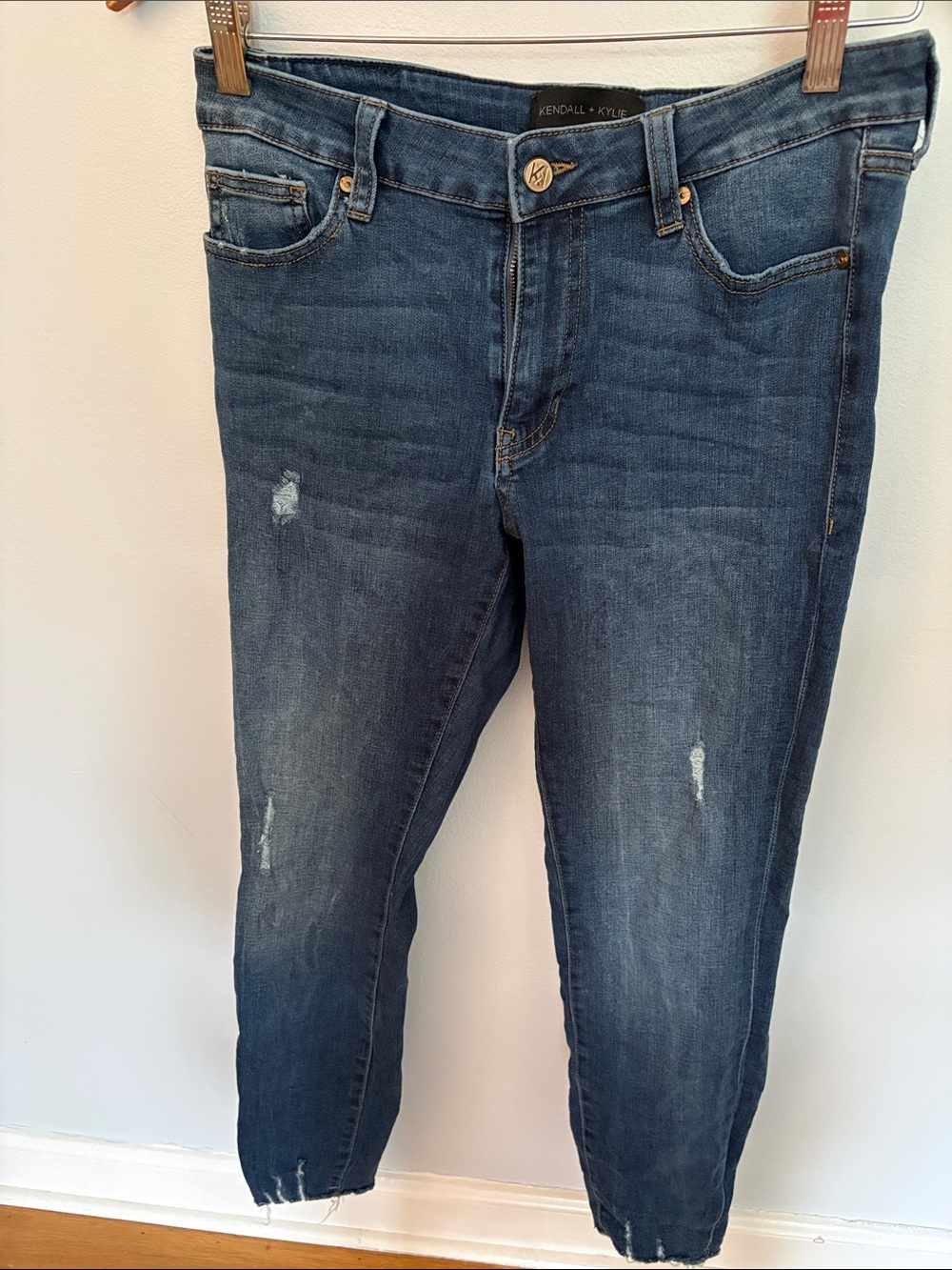 Kendall & Kylie Distressed Dark Blue Cropped Jeans